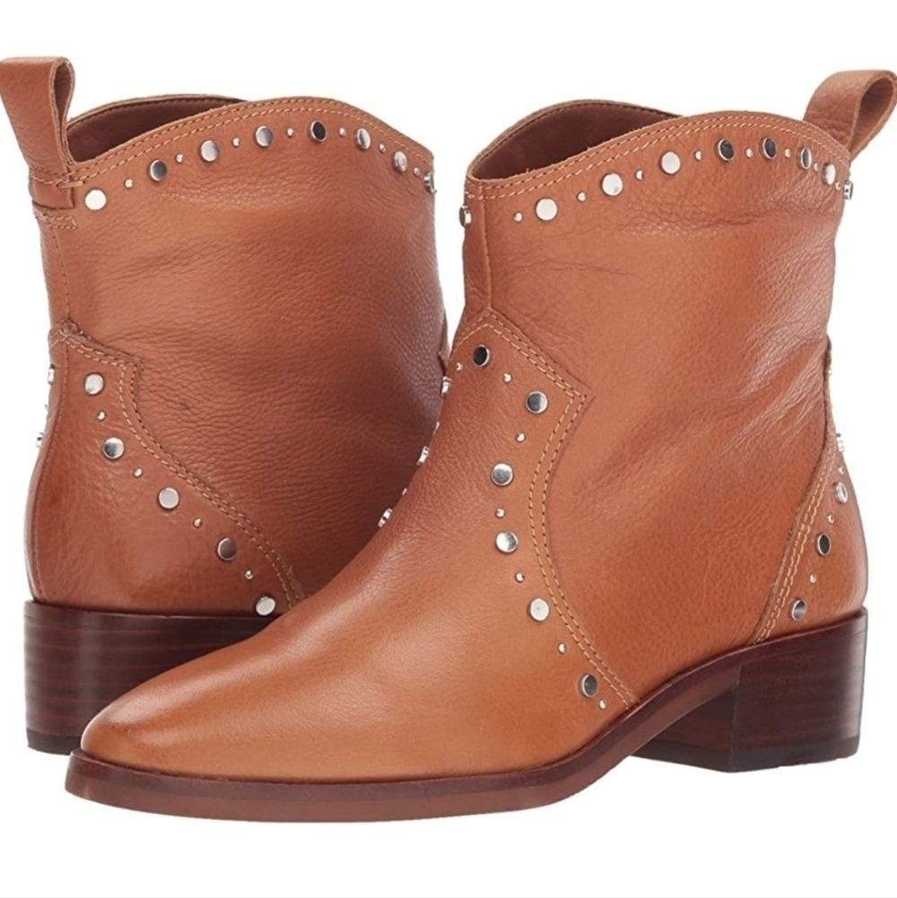 Dolce Vita Cognac Tobin Studded Western Leather Ankle Boots/Booties Size 7.5 - Picture 2 of 13